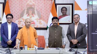 Chief minister Yogi Adityanath at the virtual inauguration of a paint manufacturing unit. (HT Photo)