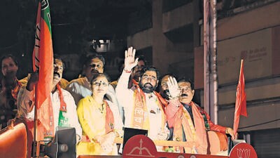 Eknath Shinde The Chief Minister of Maharashtra participated in the Ashirwad Yatra organized by Shiv Sena and BJP at Worli in Mumbai. HT Photo