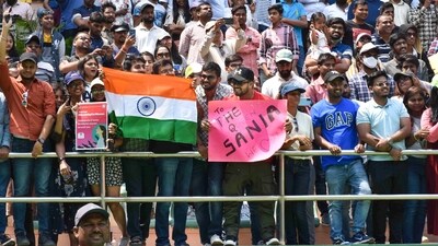 Having arrived at the venue in a swanky red car, the 36-year-old Sania was greeted by cheering fans that also included prominent personalities. (PTI) Having arrived at the venue in a swanky red car, the 36-year-old Sania was greeted by cheering fans that also included prominent personalities. (PTI)