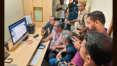 Police Crime Branch team conducts a raid at the Asianet News office as part of an investigation over allegedly running fake news, in Kozhikode on Sunday. (ANI Photo) (ANI)