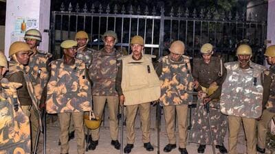 Police outside a hospital in Prayagraj after the Umesh Pal murder. (FILE PHOTO)