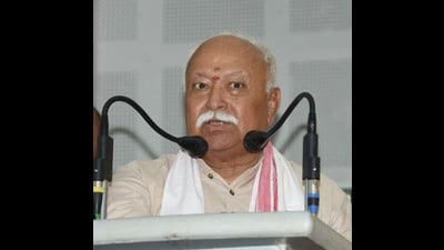 Rashtriya Swayamsevak Sangh chief Mohan Bhagwat in Karnal on Sunday. (HT Photo)