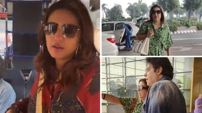 Huma Qureshi and Sajid Khan joined Farah Khan at the airport. Huma Qureshi and Sajid Khan joined Farah Khan at the airport.