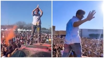 Kartik Aaryan at a Holi fest in Dallas, USA. Kartik Aaryan at a Holi fest in Dallas, USA.