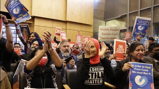 People react to the passing of an ordinance to add caste to Seattle’s anti-discrimination laws in the Seattle City Council chambers, on February in Seattle (Picture for representational purpose only). (AP)