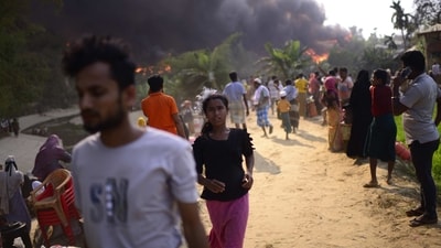 Fires are common in such camps where nearly one million Rohingya refugees live in squalid conditions. Most of them fled a military crackdown in Myanmar's Rakhine state in 2017 and took refuge in Bangladesh. A Bangladesh defence ministry report last month said that between January 2021 and December 2022, there were 222 fire incidents in the Rohingya camps -- including 60 cases of arson, AFP reported.&nbsp; (Mahmud Hossain Opu / AP)