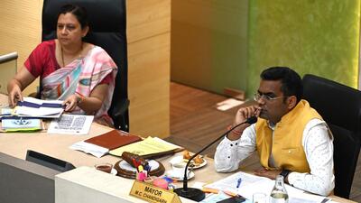 Chandigarh mayor Anup Gupta during MC House meeting in Chandigarh on Monday. (Keshav Singh/HT)