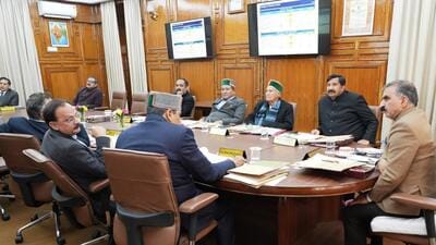 Chief minister Sukhvinder Singh Sukhu presiding over the cabinet meeting in Shimla on Monday. (HT Photo)