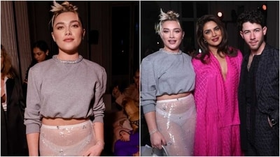 Florence Pugh attends Valentino show at Paris Fashion Week, meets Priyanka and Nick. (AP, Instagram) Florence Pugh attends Valentino show at Paris Fashion Week, meets Priyanka and Nick. (AP, Instagram)