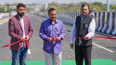 Delhi Chief Minister Arvind Kejriwal inaugurates the extension of Ashram flyover, in New Delhi, Monday. (PTI)