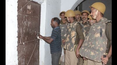 Rooms being sealed inside the Muslim Boarding House hostel in Prayagraj on Monday. (HT photo) Rooms being sealed inside the Muslim Boarding House hostel in Prayagraj on Monday. (HT photo)