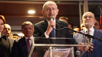 Kemal Kilicdaroglu leader of the Republican People party CHP speaking after he was confirmed as the Turkish opposition's joint candidate to run against President Recep Tayyip Erdogan in the Presidential elections in May. (AFP) Kemal Kilicdaroglu leader of the Republican People party CHP speaking after he was confirmed as the Turkish opposition's joint candidate to run against President Recep Tayyip Erdogan in the Presidential elections in May. (AFP)