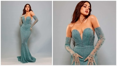 Janhvi Kapoor attended an awards event in a blue mermaid gown with gloves. She revealed on Instagram that the vision was Botticellis Venus meets The Little Mermaid behind her look. Janhvi Kapoor attended an awards event in a blue mermaid gown with gloves. She revealed on Instagram that the vision was Botticellis Venus meets The Little Mermaid behind her look. 