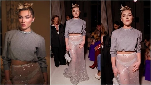 Florence Pugh attends Valentino show at Paris Fashion Week (AP, Instagram) Florence Pugh attends Valentino show at Paris Fashion Week (AP, Instagram)