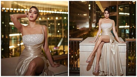 Janhvi Kapoor attended a party in Dubai in November last year. She definitely looked stunning in a beige gown with a thigh high slit and made sure she got the best picture in the particular look.&nbsp;