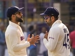 Indore: Indian captain Rohit Sharma with teammate Virat Kohli during the third day of the 3rd test cricket match between India and Australia, at Holkar Cricket Stadium in Indore, Friday, March 3, 2023. (PTI Photo/Ravi Choudhary)(PTI03_03_2023_000068A) Indore: Indian captain Rohit Sharma with teammate Virat Kohli during the third day of the 3rd test cricket match between India and Australia, at Holkar Cricket Stadium in Indore, Friday, March 3, 2023. (PTI Photo/Ravi Choudhary)(PTI03_03_2023_000068A)