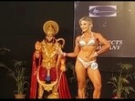 Women bodybuilders posing at a bodybuilding competition organised by BJP.