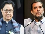 Union law minister Kiren Rijiju and Congress leader Rahul Gandhi. Union law minister Kiren Rijiju and Congress leader Rahul Gandhi.