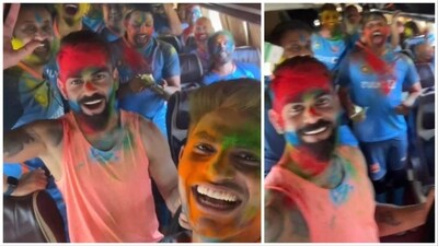 Kohli dances inside the team bus while Rohit sprays colours as Shubman's post catches India stars' Holi mood before the 4th Test against Australia (Shubman Gill Instagram) Kohli dances inside the team bus while Rohit sprays colours as Shubman's post catches India stars' Holi mood before the 4th Test against Australia (Shubman Gill Instagram)