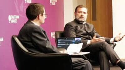 Congress leader Rahul Gandhi at an interaction at the independent policy institute Chatham House in London. (Twitter) Congress leader Rahul Gandhi at an interaction at the independent policy institute Chatham House in London. (Twitter)