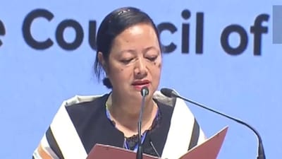 Nagaland: Salhoutuonuo Kruse takes oath. (ANI) Nagaland: Salhoutuonuo Kruse takes oath. (ANI)