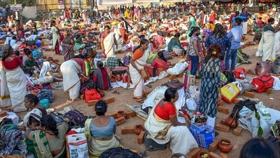 Women devotees gather for the Attukal Pongala festival celebrations, in Thiruvananthapuram. (PTI)