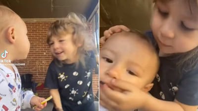The image shows the three-year-old with his toddler sibling. (Twitter/@notcapnamerica) The image shows the three-year-old with his toddler sibling. (Twitter/@notcapnamerica)