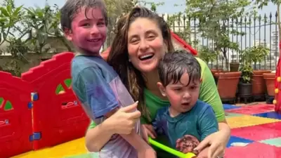 Saif Ali Khan wasn't at home on Holi but Kareena Kapoor made sure she had a blast with her sons Taimur and Jehangir. She shared a few fun pics from the celebrations at their home.&nbsp; 