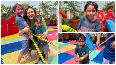 Kareena with Taimur and Jehangir on Holi.