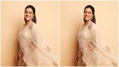 In statement earrings, a finger ring and ivory white slippers, Kajol aced the look to perfection. (Instagram/@kajol) In statement earrings, a finger ring and ivory white slippers, Kajol aced the look to perfection. (Instagram/@kajol)