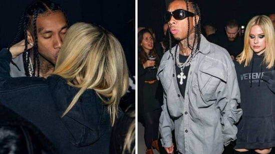 Avril Lavigne with rumoured boyfriend Tyga at Paris Fashion Week event.