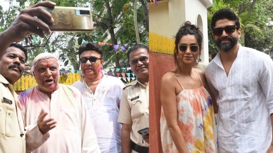 Farhan Akhtar, Shibani Dandekar, Anu Malik and others at Javed Akhtar Holi party in Mumbai. (Varinder Chawla) (Varinder Chawla)