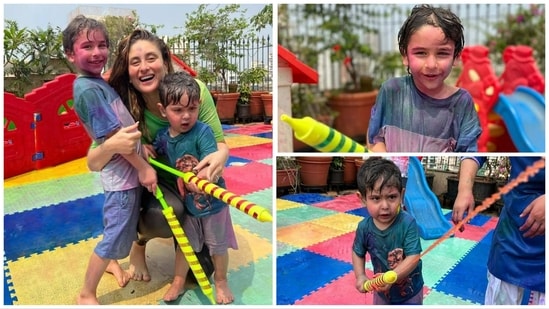 Kareena with Taimur and Jehangir on Holi.