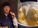 Holi 2023: South Korean chef makes gujiyas. Holi 2023: South Korean chef makes gujiyas.