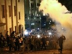 Georgia Protests: Protesters clash with riot police near the Georgian parliament in Tbilisi. Georgia Protests: Protesters clash with riot police near the Georgian parliament in Tbilisi.