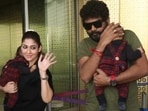 Nayanthara and Vignesh Shivn with their babies at the airport. Nayanthara and Vignesh Shivn with their babies at the airport.