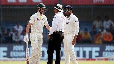 Indore, Mar 03 (ANI): Australia's Marnus Labuschagne in a discussion with the umpire during Day 3 of the 3rd Test match against India, at Holkar Cricket Stadium, in Indore on Friday. (ANI Photo) (ANI) Indore, Mar 03 (ANI): Australia's Marnus Labuschagne in a discussion with the umpire during Day 3 of the 3rd Test match against India, at Holkar Cricket Stadium, in Indore on Friday. (ANI Photo) (ANI)