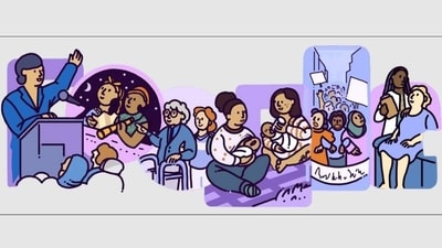 Google Doodle celebrates Women's Day with animation honouring ways women support women. (Google Doodle) Google Doodle celebrates Women's Day with animation honouring ways women support women. (Google Doodle)