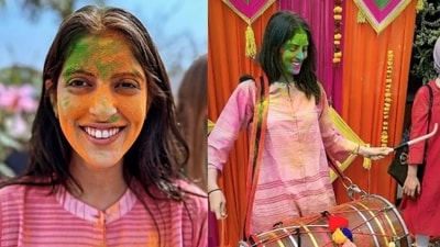 Navya Naveli Nanda shared a video of her Holi celebrations where she played the dhol. Navya Naveli Nanda shared a video of her Holi celebrations where she played the dhol.