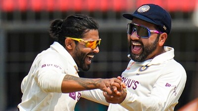 Indore: India's Ravindra Jadeja with Rohit Sharma celebrates the wicket of Australian player Travis Head during the Border-Gavaskar Trophy 2023 cricket match between India and Australia, at Holkar cricket stadium, in Indore, Wednesday, March 1, 2023. (PTI Photo/Ravi Choudhary)(PTI03_01_2023_000264A) (PTI) Indore: India's Ravindra Jadeja with Rohit Sharma celebrates the wicket of Australian player Travis Head during the Border-Gavaskar Trophy 2023 cricket match between India and Australia, at Holkar cricket stadium, in Indore, Wednesday, March 1, 2023. (PTI Photo/Ravi Choudhary)(PTI03_01_2023_000264A) (PTI)