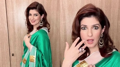 Twinkle Khanna shared photos of her saree look on Instagram Reels. Twinkle Khanna shared photos of her saree look on Instagram Reels.