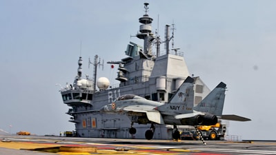 A MiG-29K fighter operated from INS Vikrant during on board Naval Commanders Meeting and Defence Minister Rajnath Singh's review this week. A MiG-29K fighter operated from INS Vikrant during on board Naval Commanders Meeting and Defence Minister Rajnath Singh's review this week.