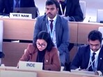MEA under secretary Jagpreet Kaur replying to Pakistan's statement at the UN Human Rights Council session on Wednesday.