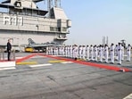 Australian Prime Minister Anthony Albanese receives a guard of honour onboard INS Vikrant off the Mumbai coast, 
