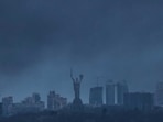 Smoke rises over the giant 'Motherland' monument after a Russian missile strike, amid Russia's attack on Ukraine, in Kyiv,