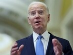 U.S. President Joe Biden speaks to the news media after attending a closed Senate Democratic Caucus lunch at the U.S. Capitol in Washington, (Reuters)