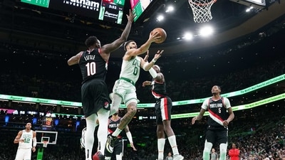 Boston Celtics forward Jayson Tatum (0) drives to the basket against the Portland Trail Blazers in the second half at TD Garden. (USA TODAY Sports)
