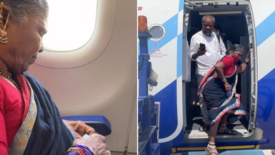 The image shows Telangana’s YouTuber grandma Gangavva took a flight for the first time in her life. (Instagram/@gangavva) The image shows Telangana’s YouTuber grandma Gangavva took a flight for the first time in her life. (Instagram/@gangavva)