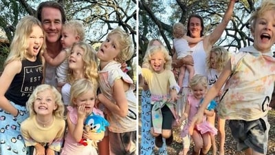 James Van Der Beek with children on birthday. James Van Der Beek with children on birthday.