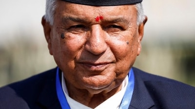 Ram Chandra Paudel poses for a picture upon his arrival to cast his vote to elect the President at the Parliament in Kathmandu, Nepal March 9, 2023. REUTERS/Navesh Chitrakar